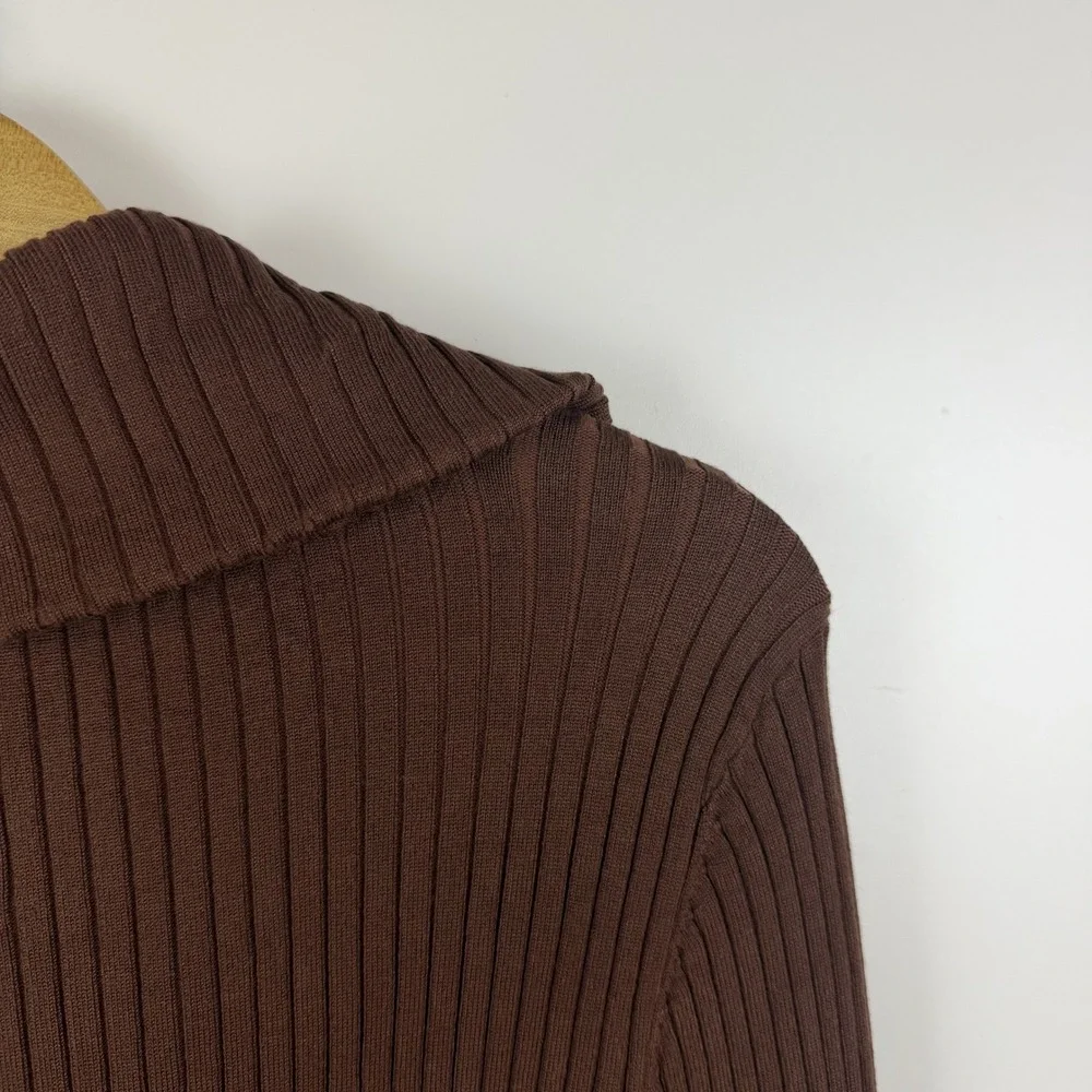 Maeve Anthropologie Brown Ribbed Fitted Half Zip Sweater Large Minimalist Layers